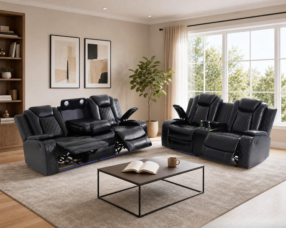 Breathing Leather Power Recliner Sofa Set, 2 Piece Faux Leather Couch and Lov...