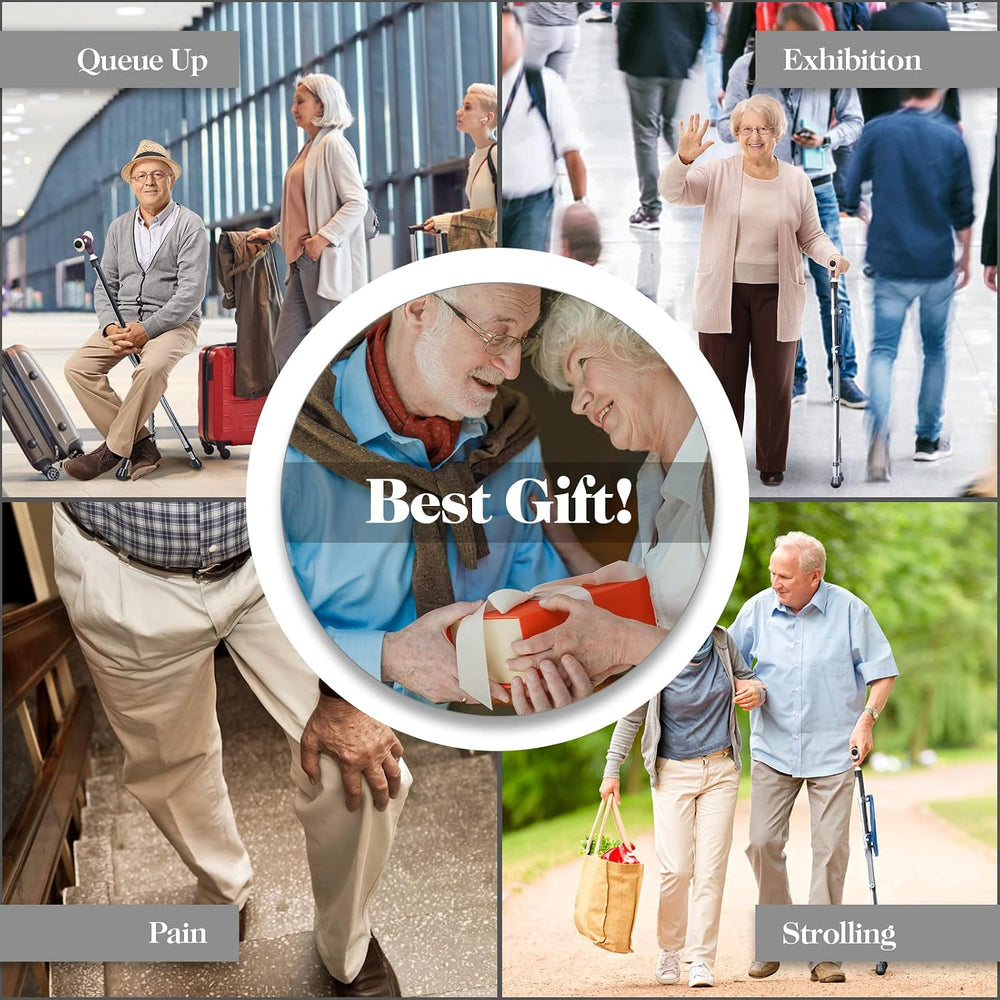 Goplus Walking Cane with Seat, Heavy Duty Aluminum Alloy Crutch Chair with LE...