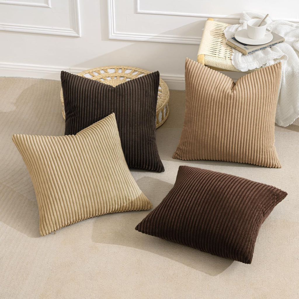 MIULEE Fall Corduroy Decorative Throw Pillow Covers Dark Brown 18x18