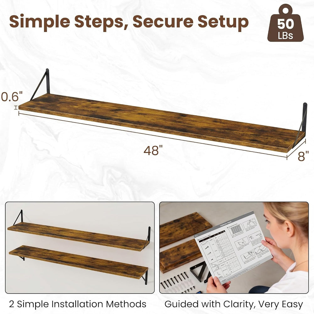 Vivelove Deep Floating Shelves for Wall, 48W x 8D Wood Wall Shelves Set of 2,...