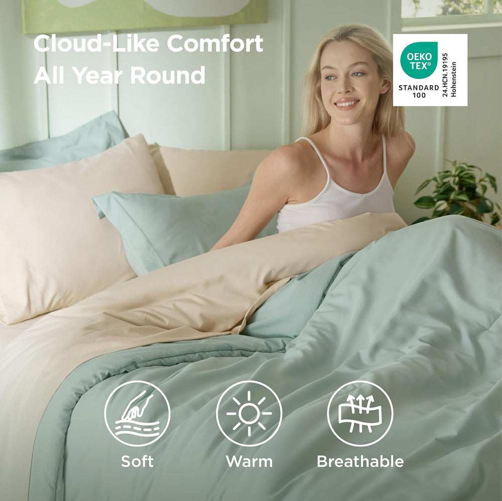 Bedsure Queen Bedding Set -7 Pieces Comforter Set Sage Green Bed in a Bag