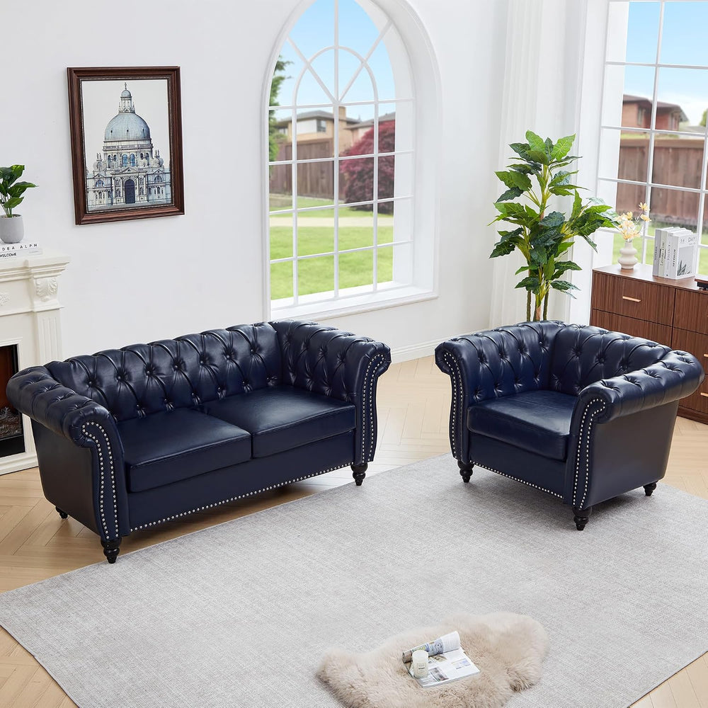 ORRD 2 Piece Chesterfield Faux Leather Sofa Couch Chair