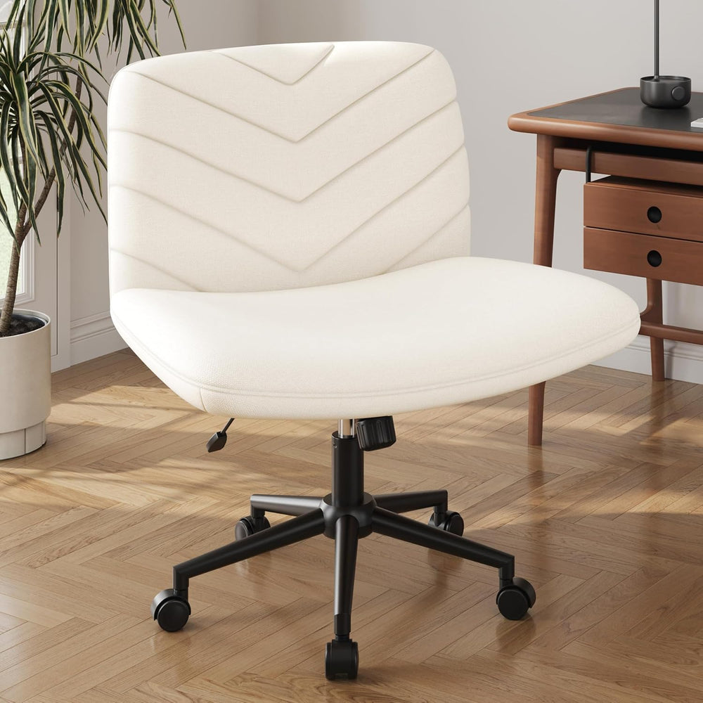 Yaheetech Criss Cross Office Chair with Wheels, Armless Boucle Seat, Beige