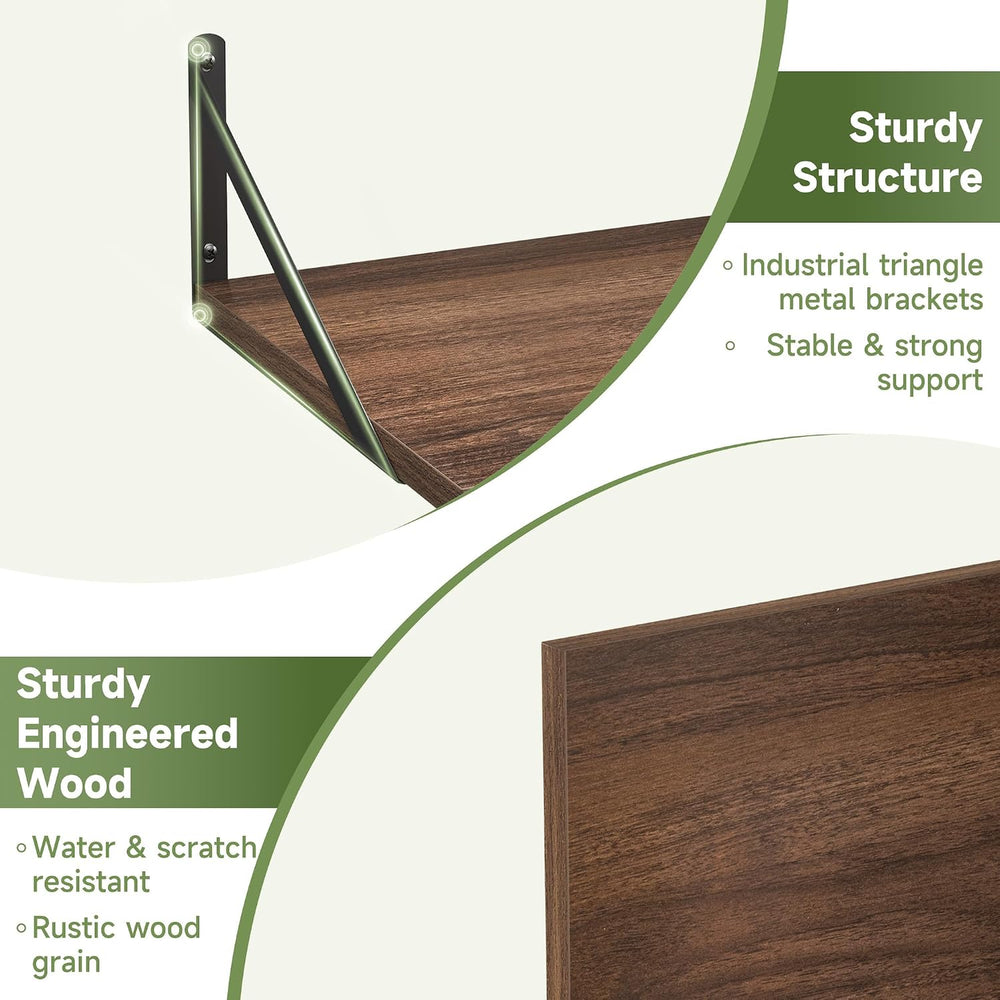 Heimlove 16W x 12D Deep Floating Shelves Set of 4 Natural