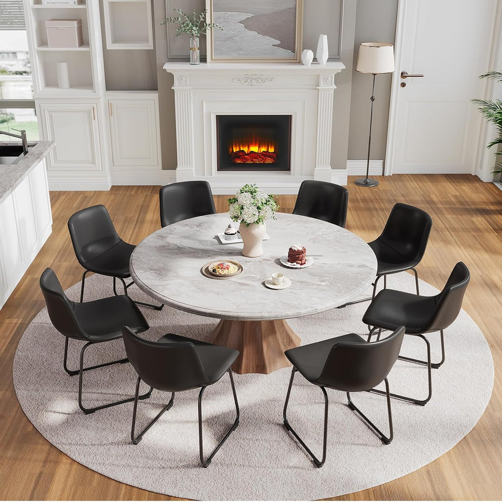 Dining Chairs Set of 2, 18in PU Leather Modern Kitchen Chairs, Black