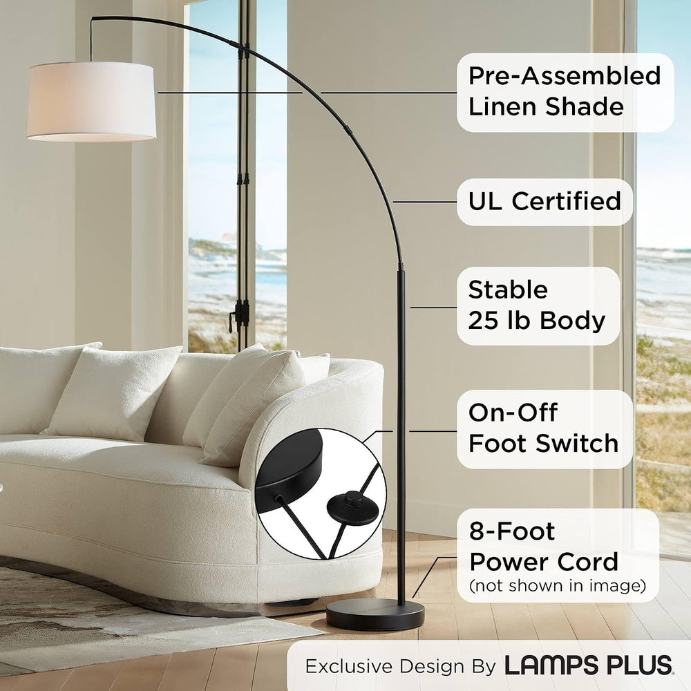 Cora 72" Tall Black Finish Modern Arc Floor Lamp