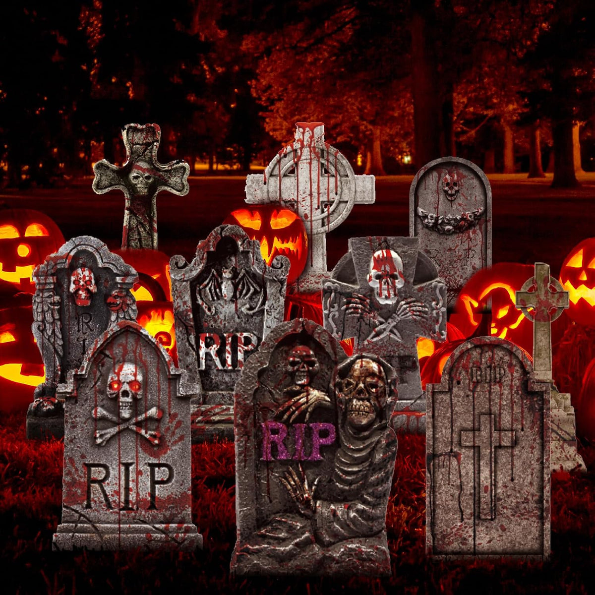 10 Styles Halloween Large Tombstone Gravestones Yard Stakes Decorations 17IN Headstone Outside Signs with Stakes for Halloween Scary Spooky Patio Lawn Yard Garden Cemetery Outdoor Decors