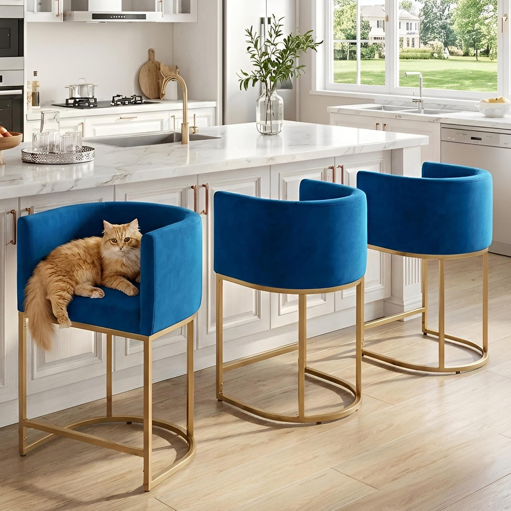 HNY Modern Counter Height Velvet Fabric Upholstered Counter Stools Set of 3, ...