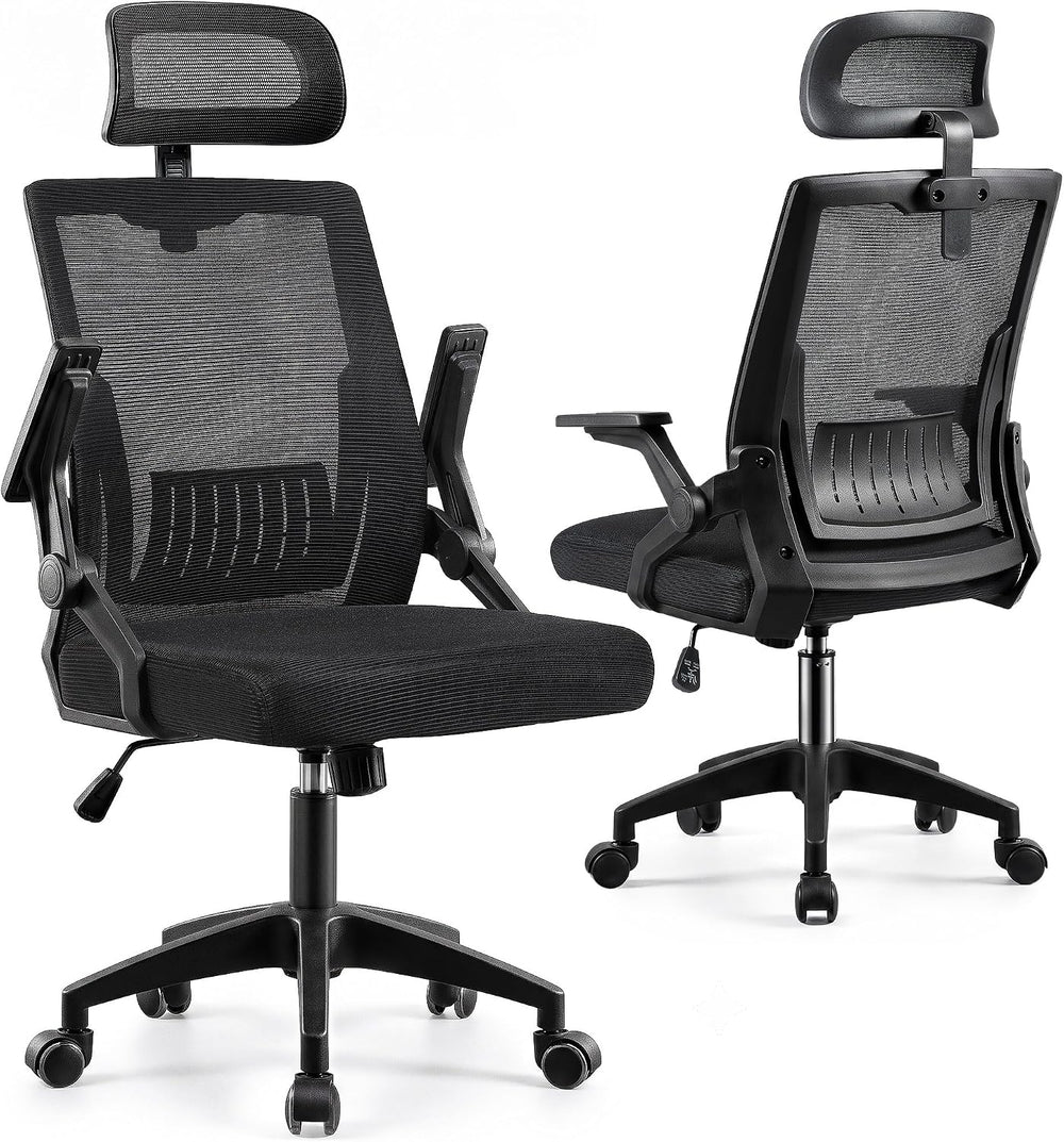 High Back Mesh Office Chair Small Desk Chairs with Flip-up Armrests,Black