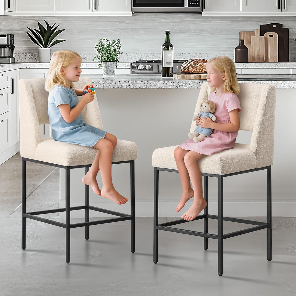 Upholstered Counter Height Stools, Beige Linen Bar Stools with Metal Legs and...