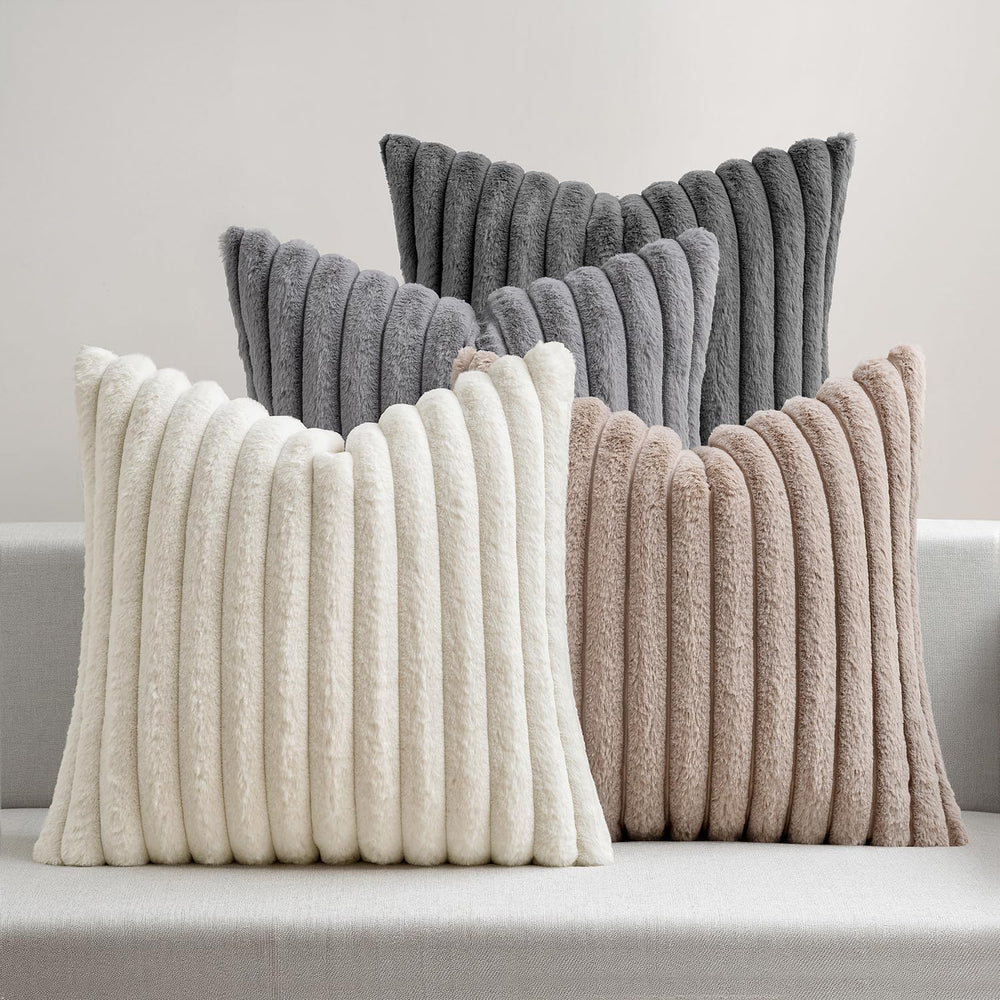 MIULEE Faux Fur Plush Decorative Throw Pillow Covers 18x18, Grey Taupe