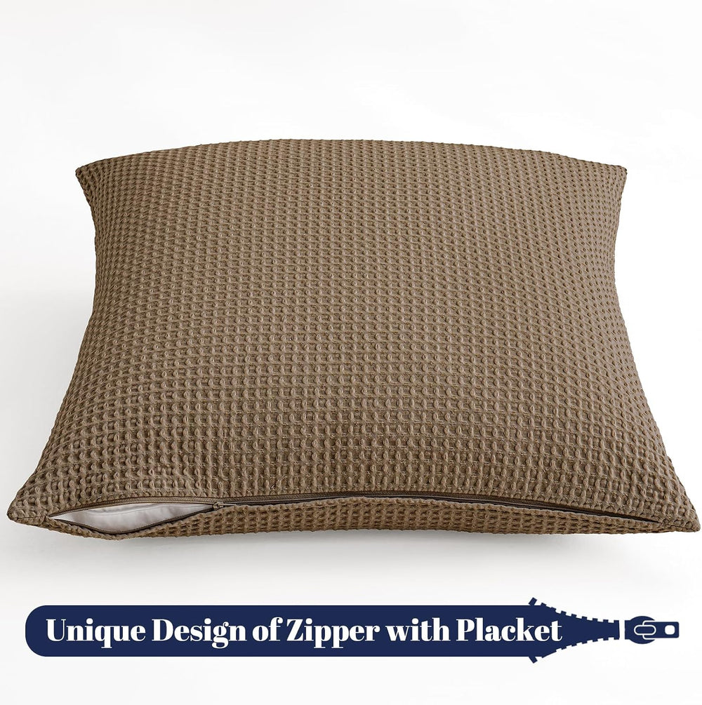 PHF Cotton Waffle Throw Pillow Covers 24" x 24", Walnut Brown, No I...