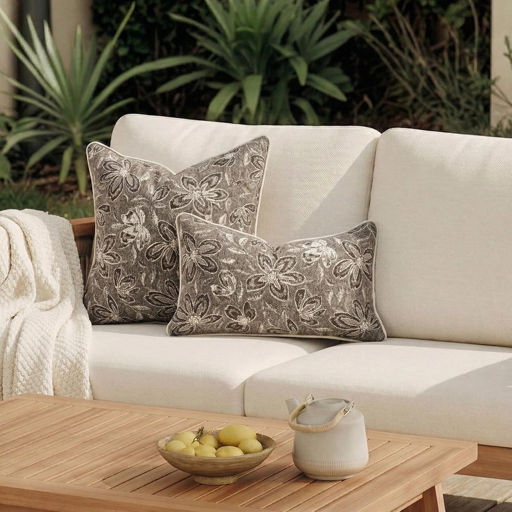 MATTINS Vintage Floral Patterned Throw Pillow Covers 24x24, Gray Brown 2PC