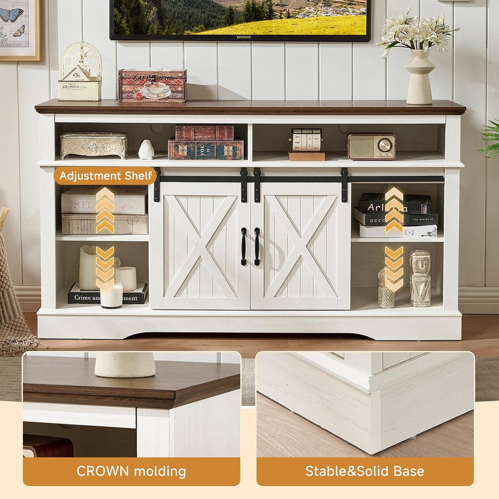 ROCKPOINT 58 Inch Farmhouse Entertainment Center,TV Stand with Sliding Barn D...