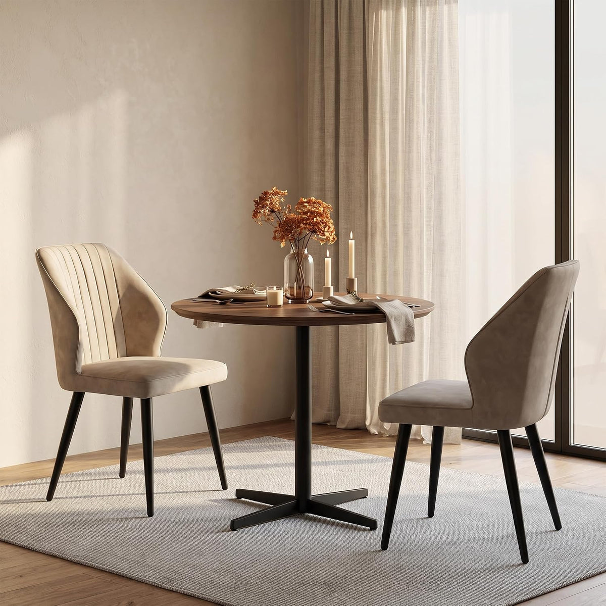 CLIPOP Faux Leather Dining Chairs Set of 2, Leather Dining Chairs, Mid-Century Modern Dining Room Chairs, Upholstered Kitchen Chairs with Metal Legs, Leisure Chair for Guest Reception Room - Beige