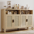 Mericonia Rattan Buffet Cabinet with Storage, Sideboard with Doors, Console Table, Farmhouse Coffee Bar, Modern Wood Storage Cabinets(Oak 2.0)