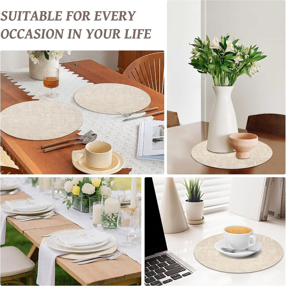 13" Round Placemats Set of 12, Reversible Faux Leather Wipeable Table Mats