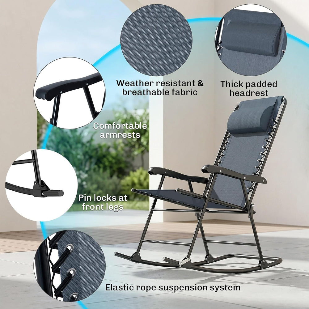 Outsunny 3 Piece Outdoor Rocking Bistro Set, Patio Folding Chair Table Set wi...