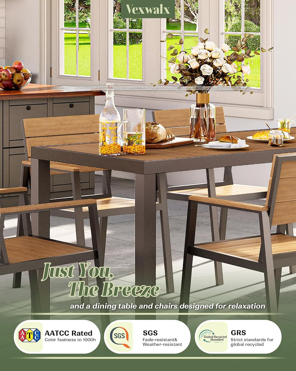 Vexwalx 12 Pcs Outdoor Dining Set, 67" HDPS Dining Set for 10, Gray-Teak