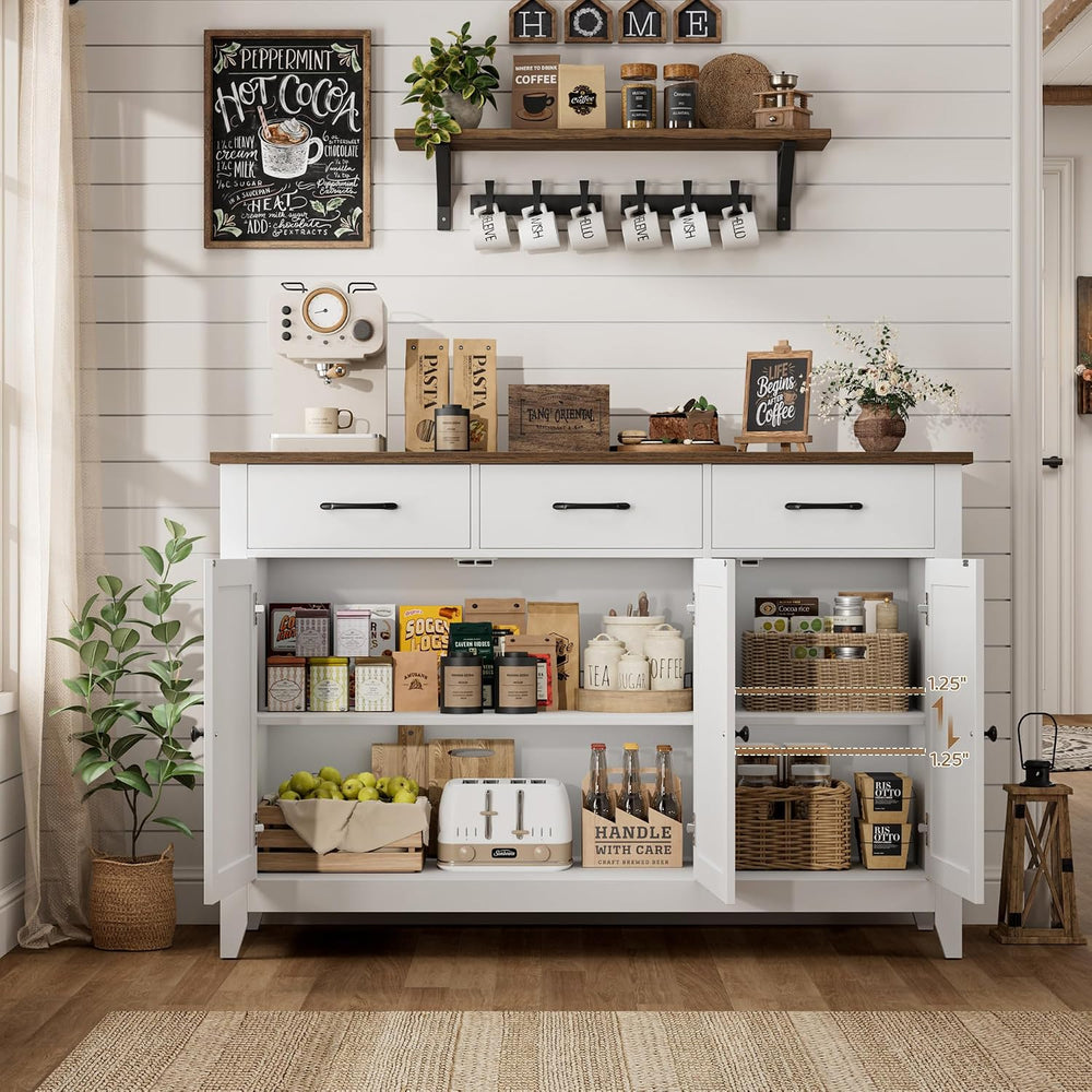 HORSTORS 47" W Kitchen Buffet Sideboard Cabinet with Storage Drawers, White