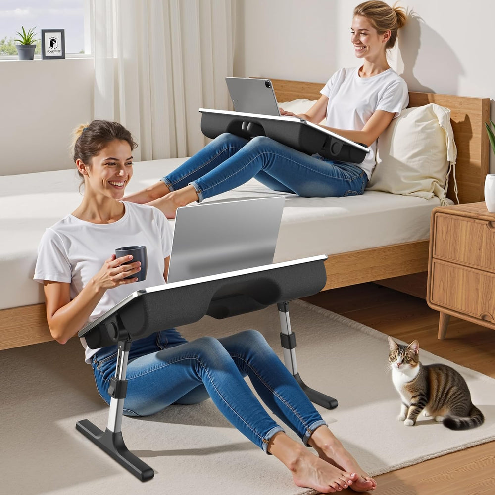 FoldWise 2-in-1 Bed & Lap Desk with Soft Cushion, Adjustable Height &...