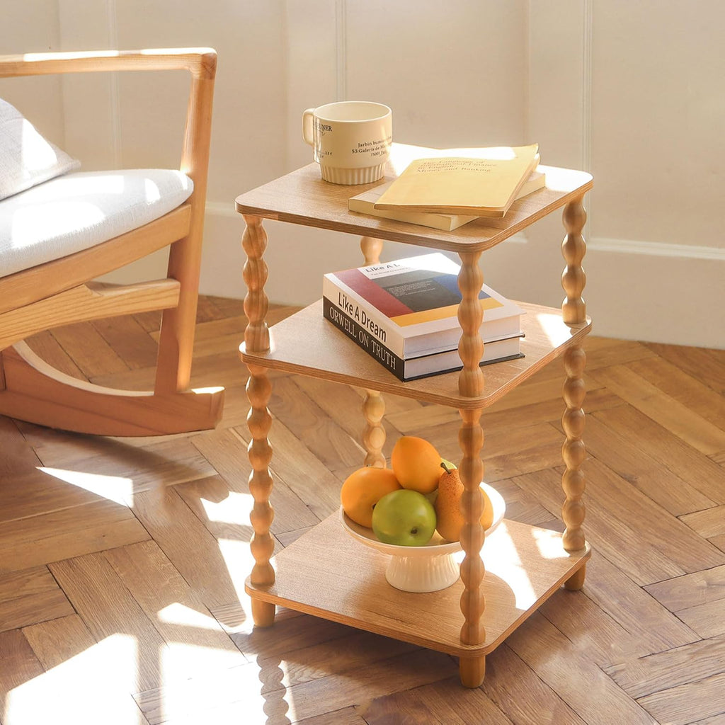 Fultyle End Table, Modern Side Table with 3 Tier Open Shelf, Small Table Bed Side Tables Bedroom for Small Spaces, Living Room and Office (Rustic Walnut)