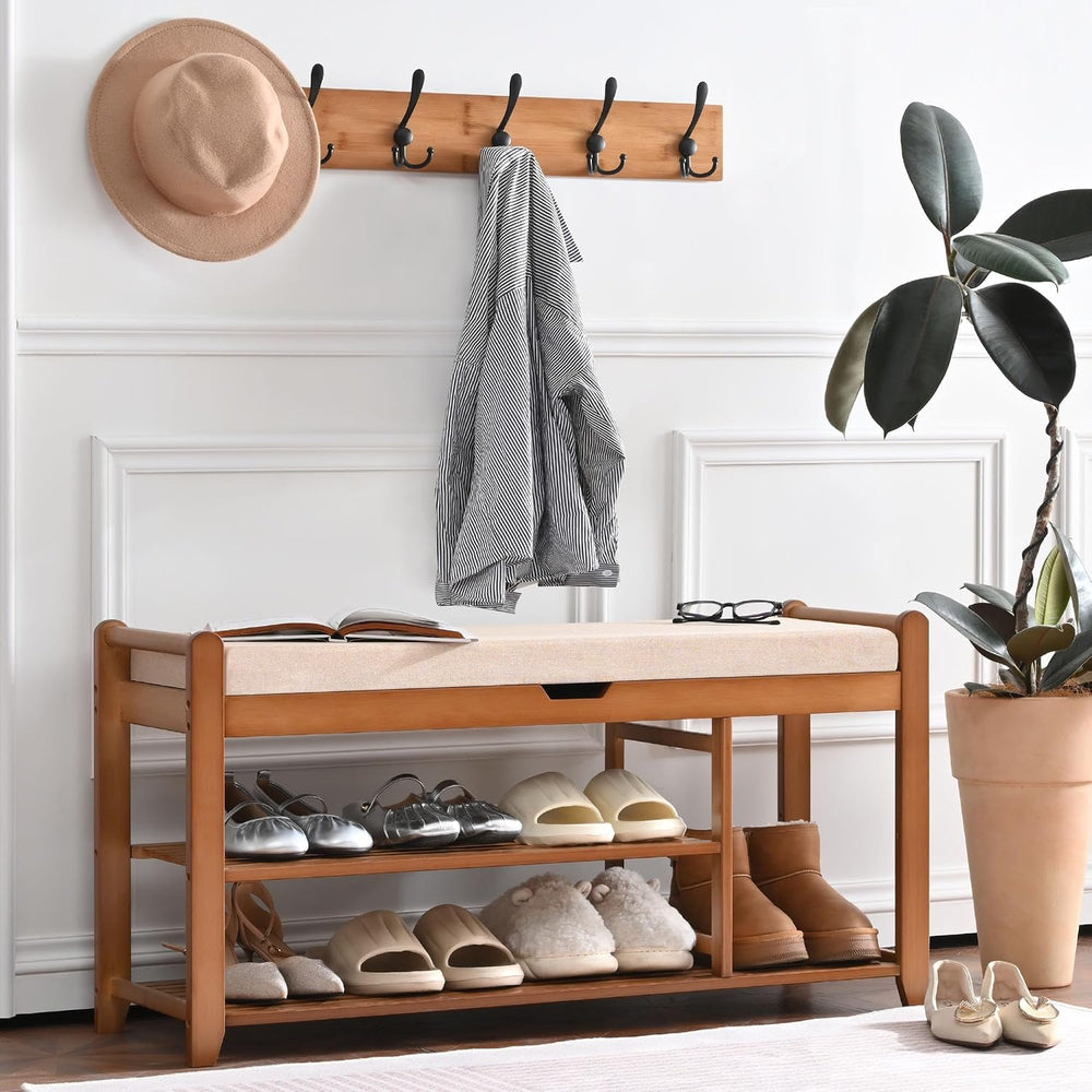 39.4in Shoe Bench with Coat Rack, Entryway Shoe Rack Organizer for Hallway