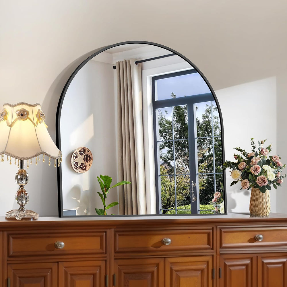 CIRCUMI Arched Wall Mirror, 30"x30" Black Arched Mirror for Entrywa...