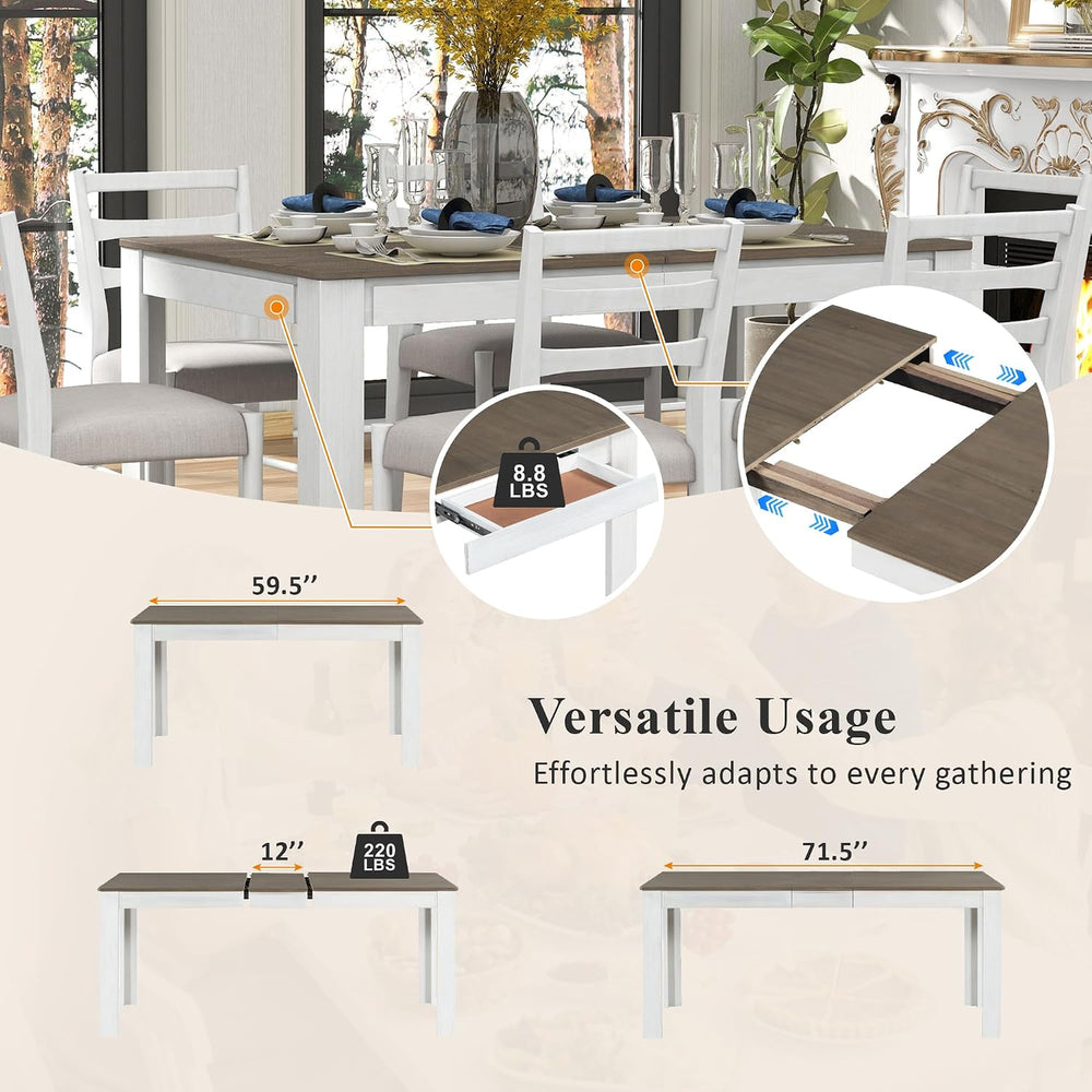LUMISOL 7-Piece Dining Table Set with Chairs, Extendable Dining Room Table Se...