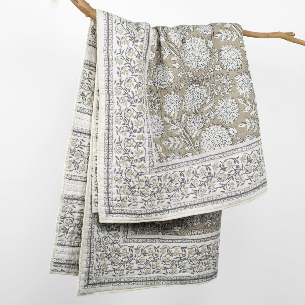Levtex Home - Adare Taupe - Throw - Bordered Floral - Taupe, Grey and Cream -...