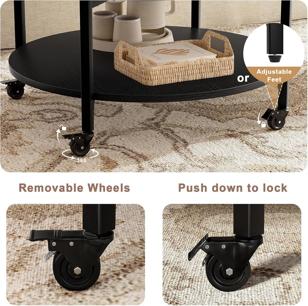 FABATO Small Round Lift Top Coffee Table with Wheels and Storage, Black
