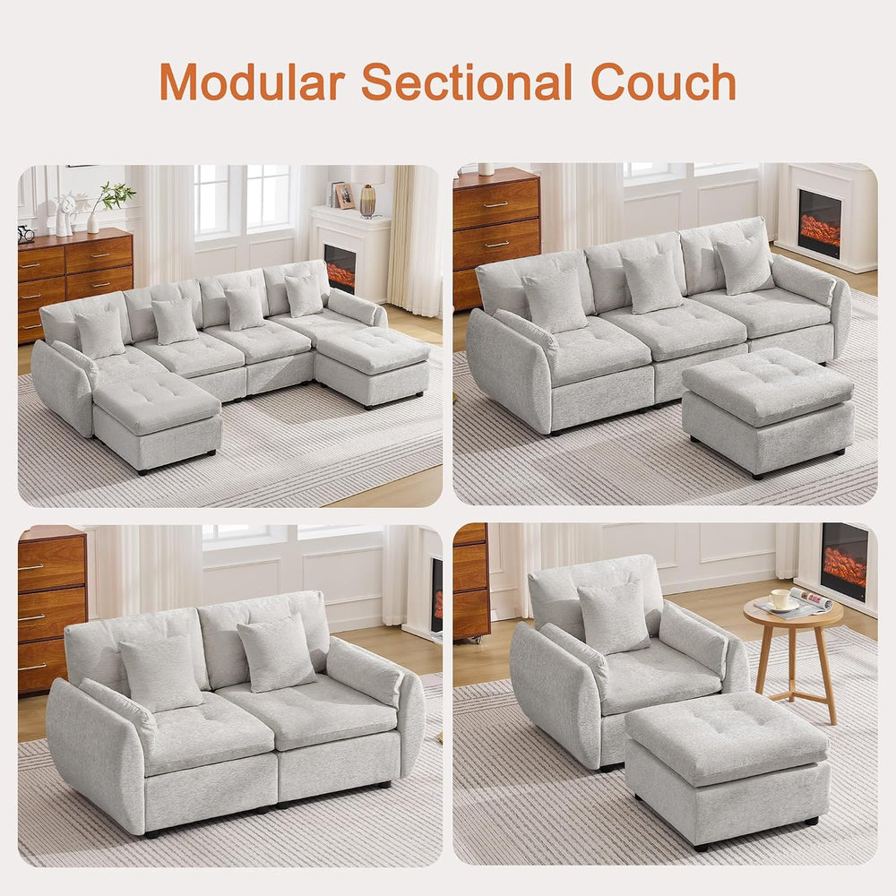 30" Modular Cloud Accent Chair with Ottoman, Deep Seat Tufted Chenille S...