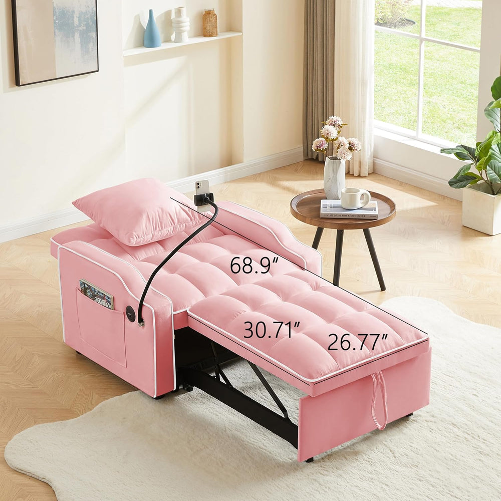 mikibama Pull Out Chair Bed Tufted, Convertible Sleeper Chairs with Storage P...