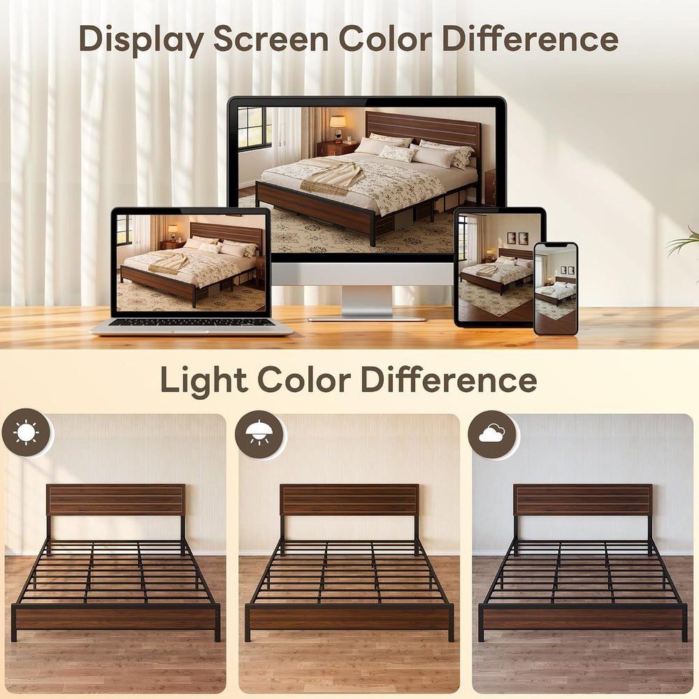 LIKIMIO King Bed Frame and Headboard, Unique Mid-Century Modern Design