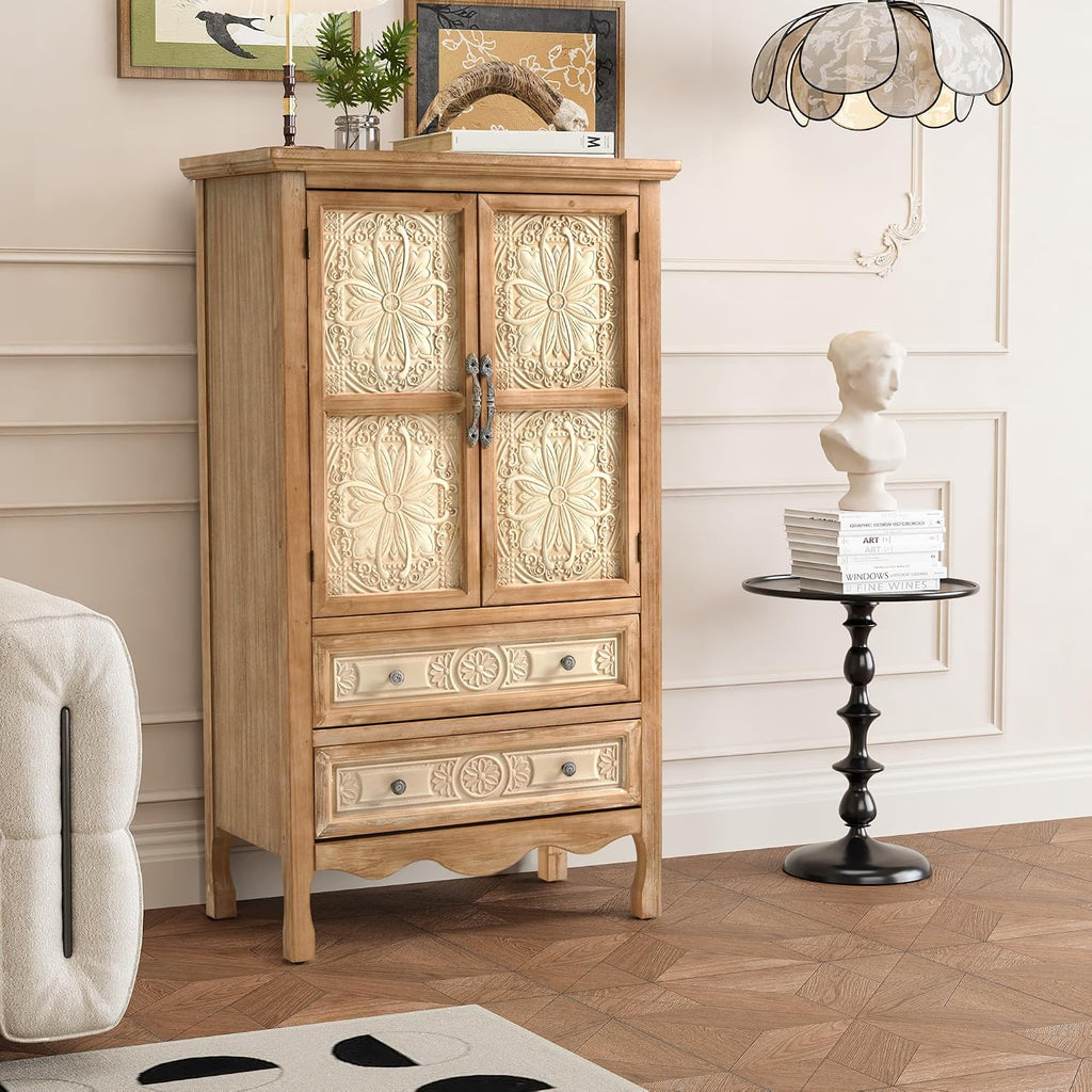RoyalCraft 48" Tall Accent Cabinet with 2 Drawers, Vintage Storage Cabinet