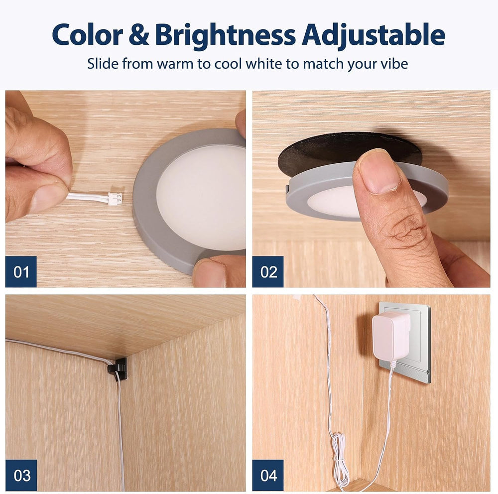 V4light Wired LED Puck Lights, 6 Pack, Plug-in Under Cabinet Lighting