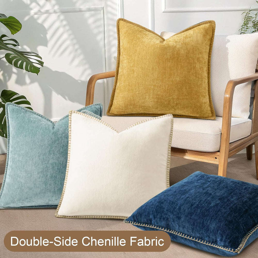 decorUhome Fall Soft Decorative Chenille Throw Pillow Covers 18x18 Set of 4
