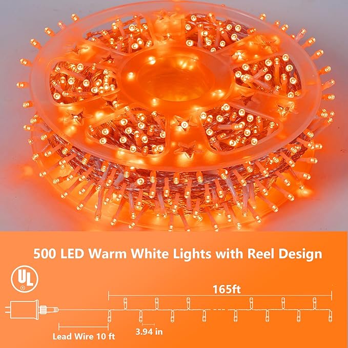 YEGUO 165ft 500 LED Halloween Lights Outdoor Waterproof, Orange String Lights...