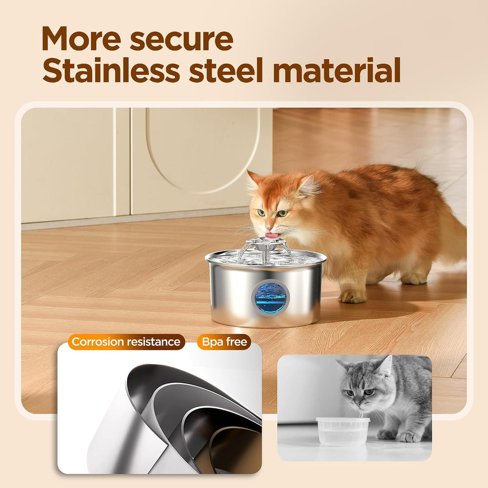 Cat Water Fountain Stainless Steel: Pet Fountain with 6 Filters & 3 Sponges