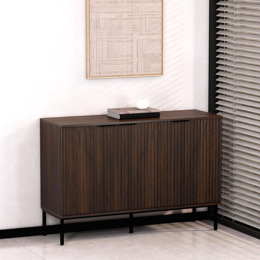 Fluted Sideboard, Buffet Cabinet with Storage, Wooden Accent Console Cabinet ...