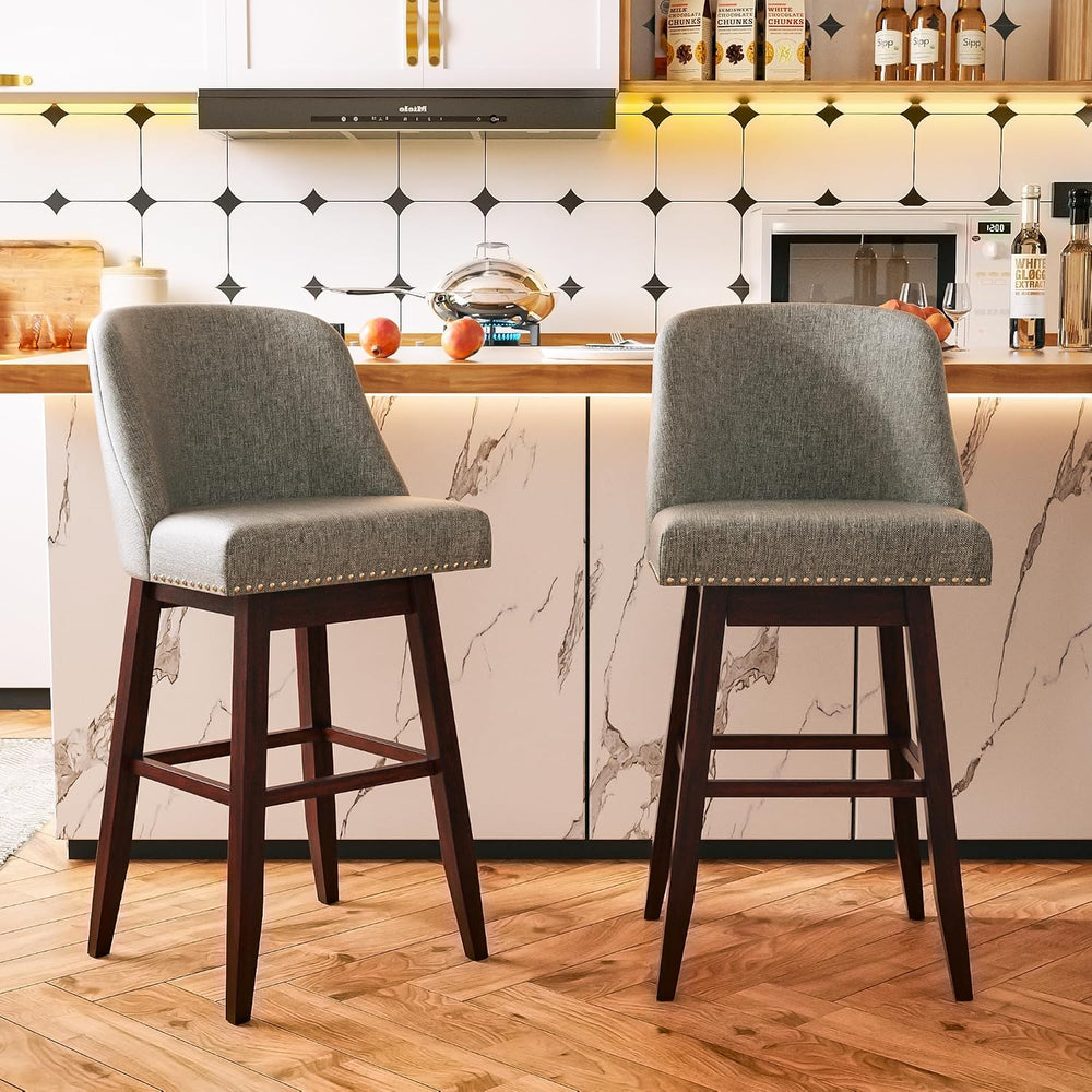 Swivel Barstools Set of 2, Upholstered Bar Chairs Counter Height (26IN) with ...