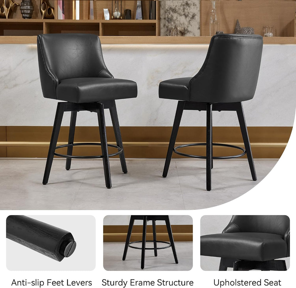 26" Counter Height Swivel Bar Stools, Set of 2, Black