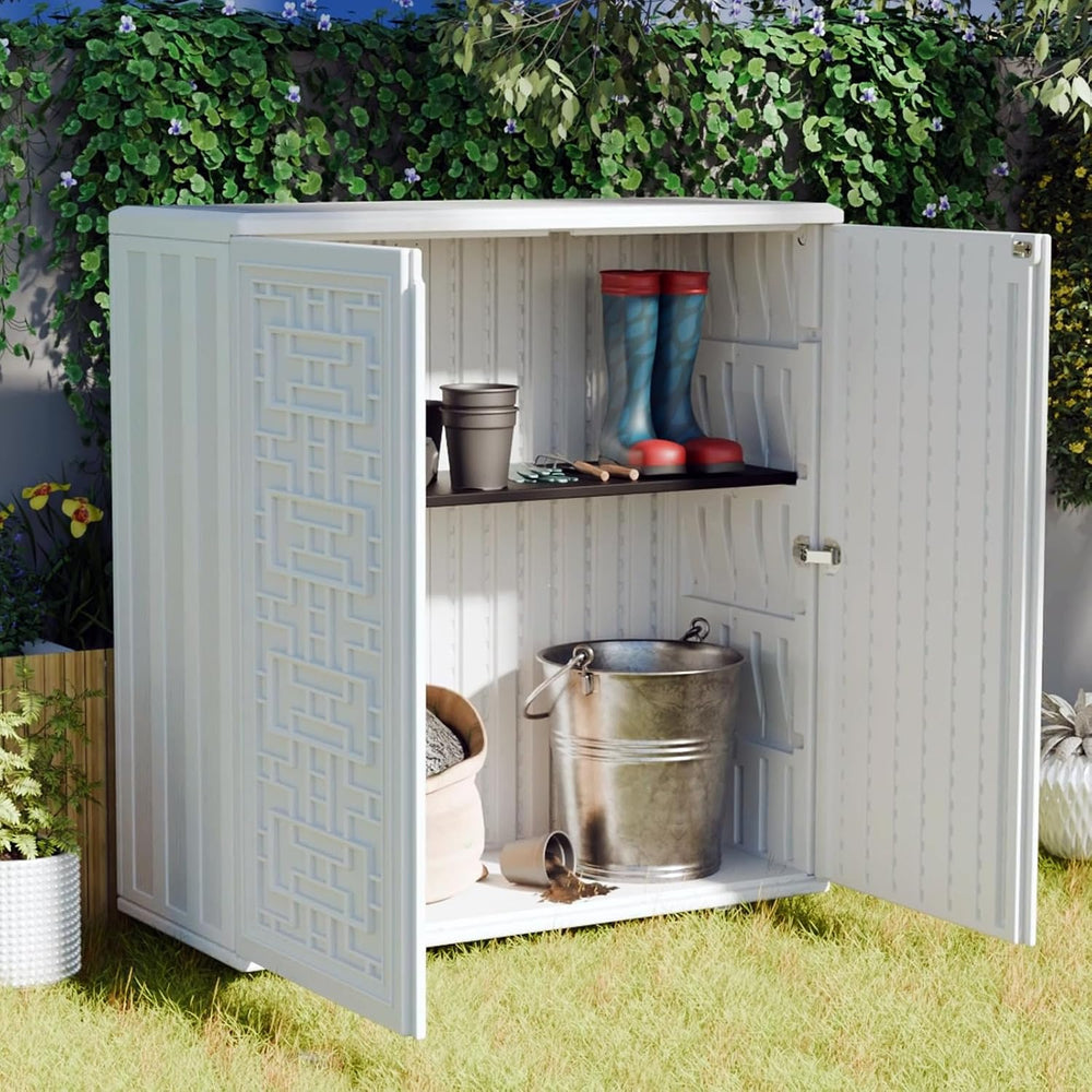 Mrosaa Indoor Outdoor Storage Cabinet Waterproof with Shelf, Off White Plasti...