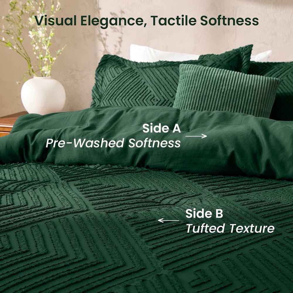 California King Comforter Set, Boho Tufted 3-Piece Bedding Set, Green