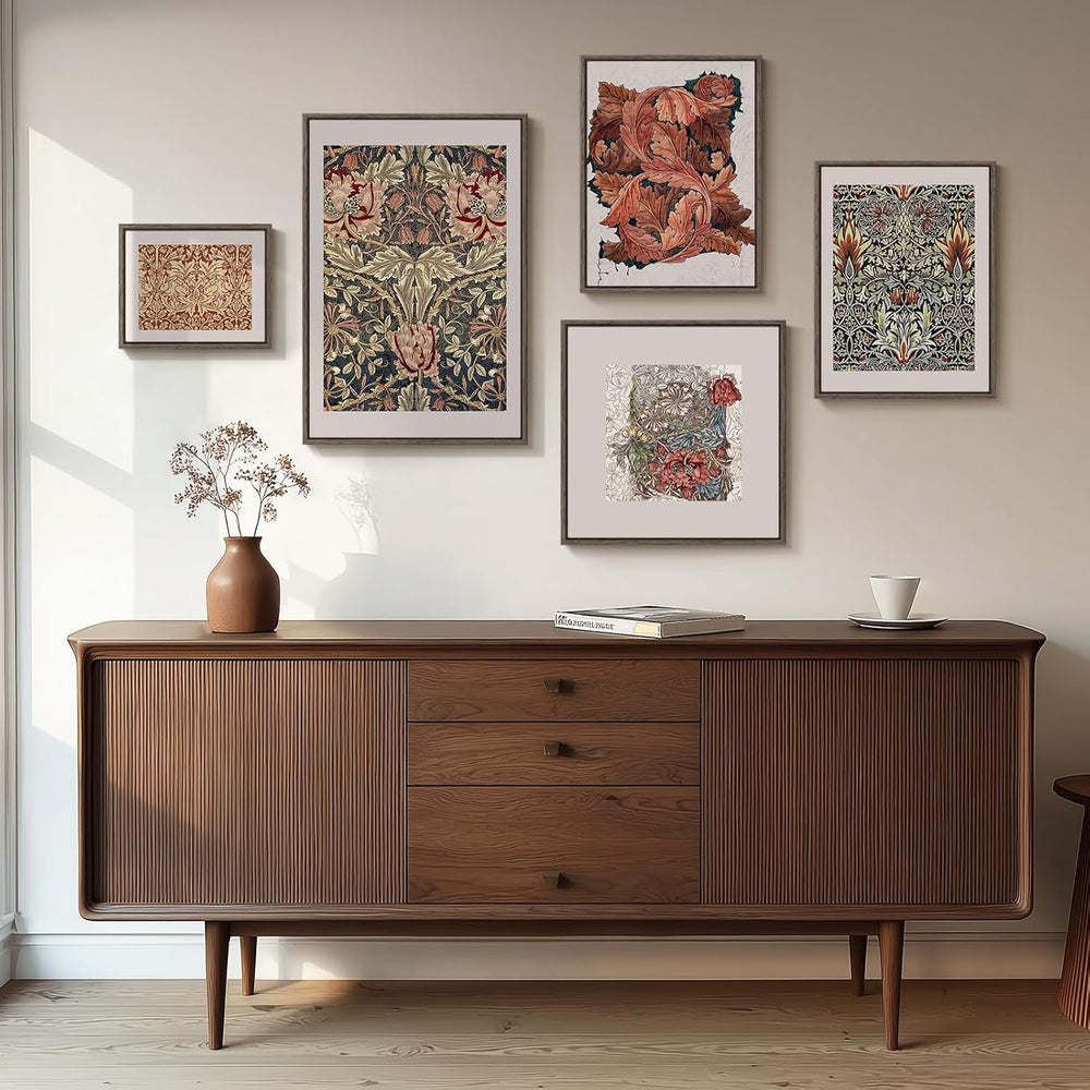 Large Framed William Morris Vintage Wall Art for Living Room, 5 Piece