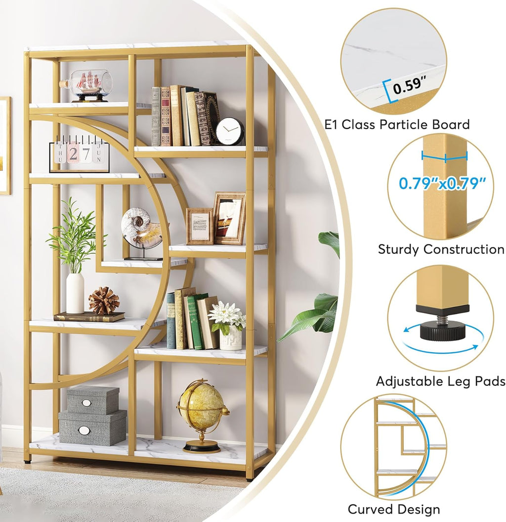 Tribesigns Industrial Bookshelf Bookcase with 9 Open Shelf (Gold)