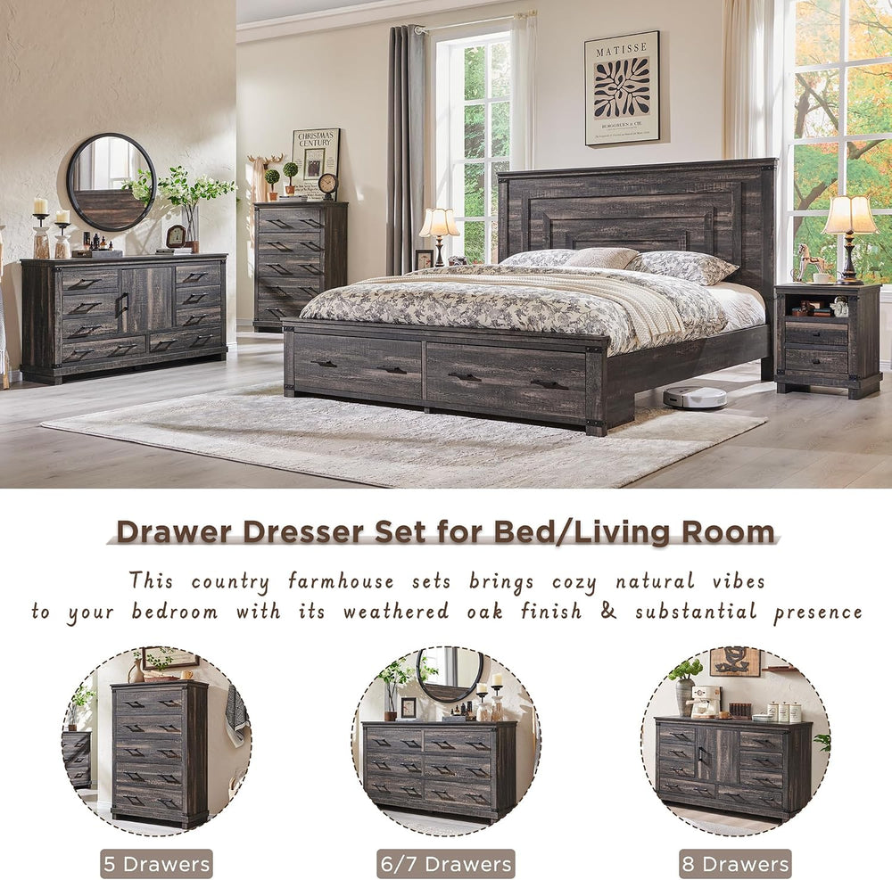 18" Farmhouse Nightstand Set of 2 with Charging Station, Dark Rustic Oak