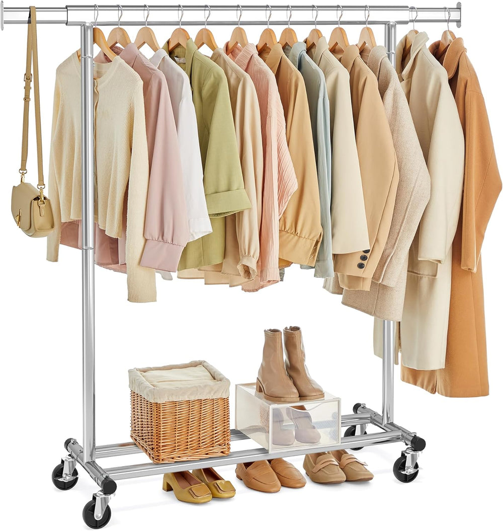 SONGMICS Clothes Rack with Wheels, Heavy-Duty, 220 lb Load Capacity