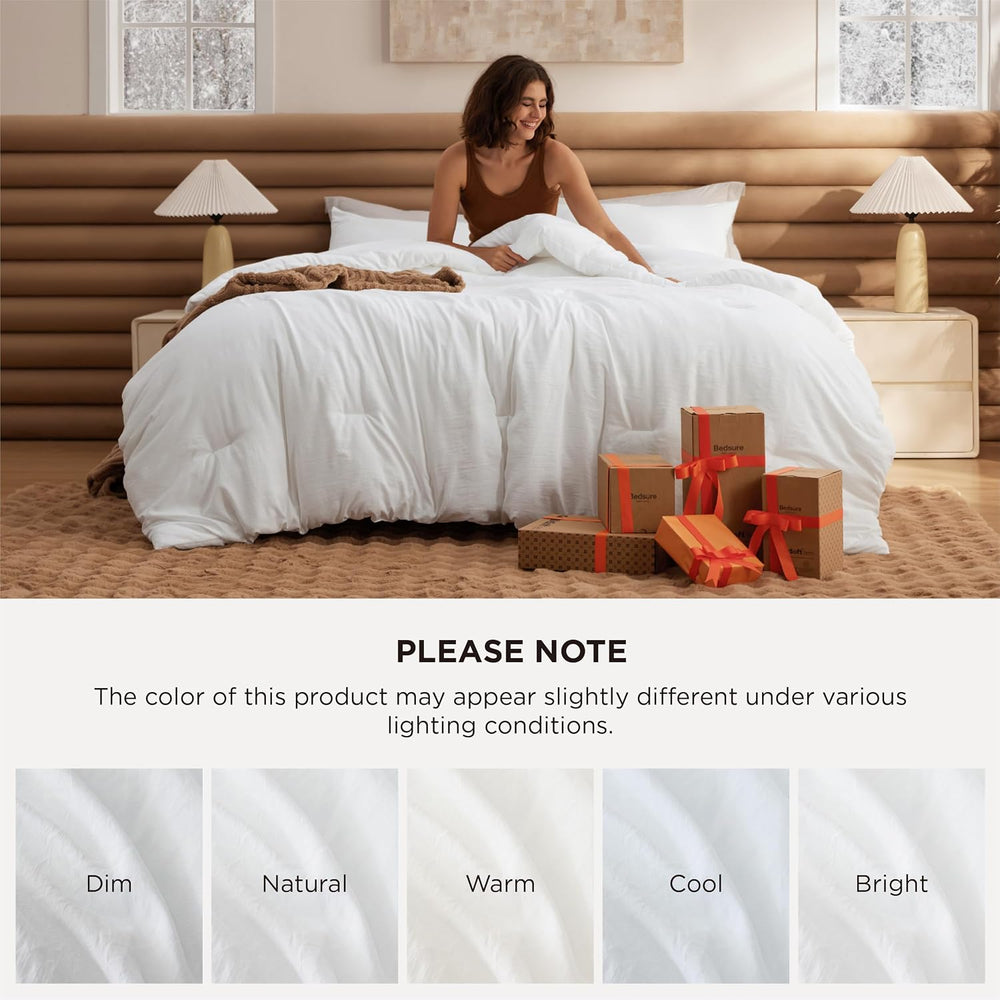 Bedsure King Comforter Set Prewashed Soft Bedding Set 3Pcs White 104"x90...