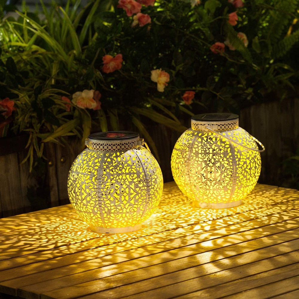 TAKE ME 2 Packs White Solar Lanterns Outdoor Waterproof Garden Laterns Metal ...